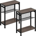 Small Side Table Set of 2 for Small Space, 3-Tier Narrow End Tablewith Magazine Holder,SmallNightstand, Skinny Snack Couch Table in Living Room, Bedroom Study and Balcony(Ash Brown)