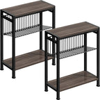 Small Side Table Set of 2 for Small Space, 3-Tier Narrow End Tablewith Magazine Holder,SmallNightstand, Skinny Snack Couch Table in Living Room, Bedroom Study and Balcony(Ash Brown)