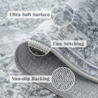 jinchan Fiora Runner Rug 2x5 Washable Hallway Runner- Vintage Floral Non Slip Low-Pile Soft Thin Kitchen Rug Distressed Carpet for Farmhouse Bedroom Entryway Laundry Room(2x5ft, Grey)