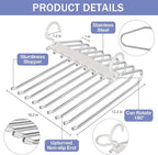 Upgrade 9 Layers Pants Hangers Space Saving, 4 Pack Pant Hangers Organizer Multifunctional Pants Rack Space Saver Closet Organizers and Storage Hangers for Pants Jeans Leggings Skirts, Snowy White