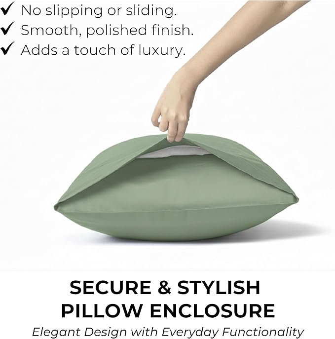 100% Natural Cotton Sheets Queen Size Bed Set | 500 TC Single-Ply Sateen Weave | Soft, Breathable, Hypoallergenic Solid 4-Piece Bedding with Deep Pocket Fitted, Flat, Pillowcase | Sage
