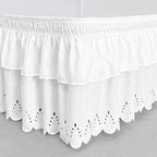 Full Bed Skirt, Double-Layered Ruffled Eyelet Bed Skirt, Wrap-Around Elastic Dust Ruffle Full Size with Gathered Styling and Embroidered Details, 18" Drop Length (White)