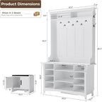 IRONCK Hall Tree with Bench and Shoe Storage, 6-in-1 Entryway Bench with Coat Rack, Adjustable Shelf, Hanging Hooks, 11 Shoe Cubbies, 2-Tier Top Storage, for Entryway, Bedroom, Living Room, White