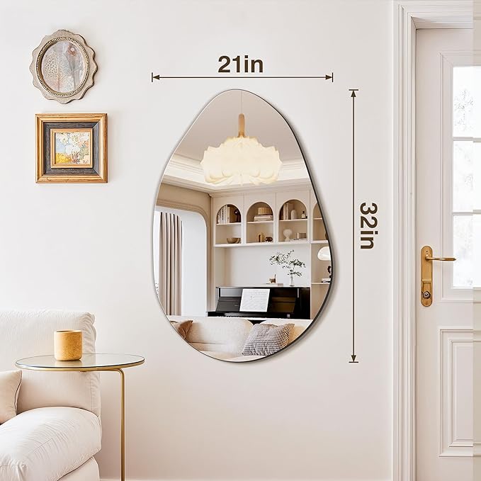 FICTOR Irregular Asymmetrical Wall Mirror, 32" x 21" Modern Decorative Mirror for Entryway, Bathroom, Bedroom, Living Room, Dining Room