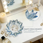 Crystal Flower Jewelry Tray, Transparent Decorative Trinket Dish for Rings, Earrings, Necklaces, Keys for Vanity Dresser Nightstand, Elegant Gift for Women Mother's Day (2, 6.3"(W) - Blue)