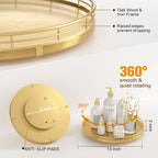 13" Gold Lazy Susan for Table Top, Oak Wood Lazy Susan Turntable Organizer for Dining Coffee Table Centerpiece Bar Decor Kitchen Countertop Bathroom Vanity Decorative Tray for Perfume Jewelry Round