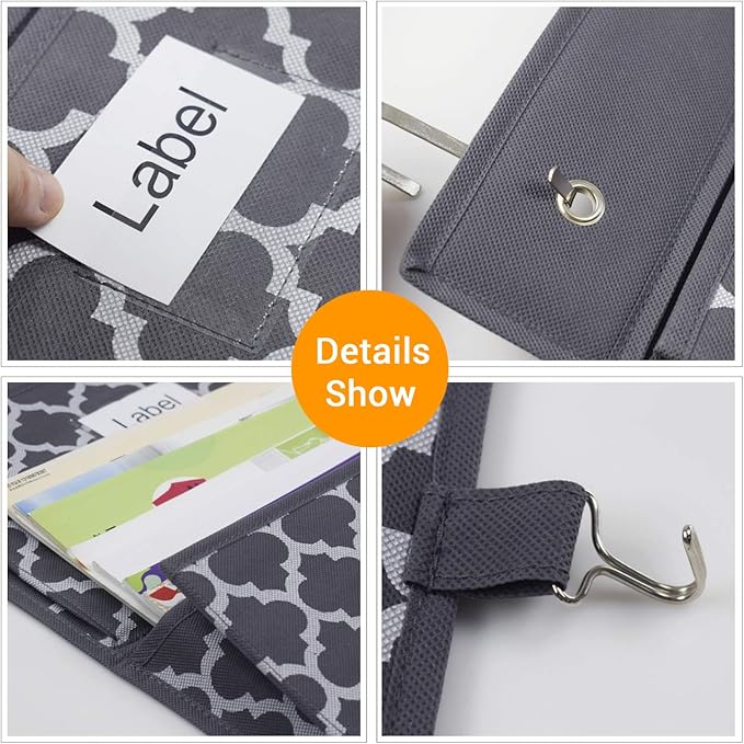 homyfort Over the Door File Organizer, Hanging File Folders, Wall Organizers and Storage for Mail, Magazine, Notebooks, Planners, Office, Classroom, 5 Extra Large Pockets (Grey Lantern Pattern)