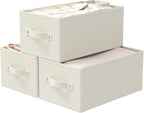 Foldable Closet Organizer, 3 Pack Cube Storage Bin, Clothes Basket for Shelves with 2 Handles, Saving Space, Beige, 18.5 x 11 x 7.9 In, XSNY11BEL-3