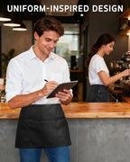 Syntus Server Apron for Men Women, Waitress Waist Apron, Black 1/3/12 Packs