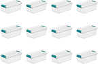 Sterilite 6 Qt Latching Storage Box, Stackable Bin with Latch Lid, Plastic Container to Organize Shoes on Closet Shelf, Clear with White Lid, 12-Pack
