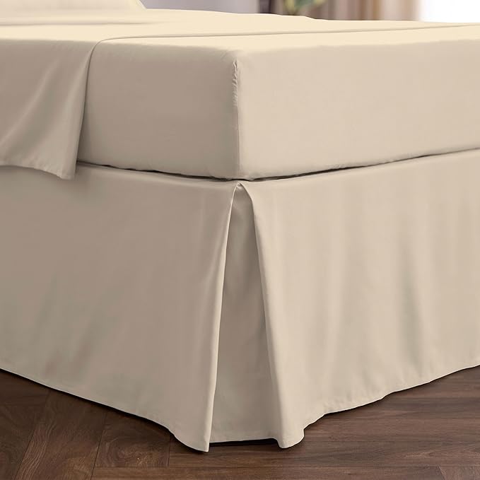 Mellanni Bed Skirt Full Size - Bed Skirting - 15-Inch Tailored Drop Pleated Dust Ruffle - Hotel Luxury Bedding - Wrinkle, Fade, Stain Resistant - 1 Bedskirt (Full, Beige)