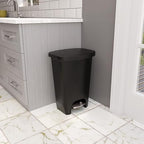 Glad Premium 13 Gallon Trash Can - Plastic Kitchen Waste Bin with Odor Protection of Lid, Stainless Steel Step On Foot Pedal and Garbage Bag Rings, Black