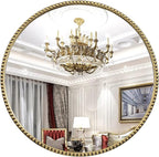 Round Bathroom Wall Mirror, 28"x28" Antique Gold Metal Beaded Frame Vanity Mirror, Wall Mounted Large Circle Makeup Mirror for Bedroom, Living Room, Entryway