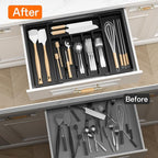 RoomHacks Large Silverware Organizer,Expandable Utensil Drawer Organizer,BPA Free Utensil Holder,Adjustable Silverware Tray Cutlery Drawer Organizer for Kitchen Flatware,Large,Black (6-8 Slots)