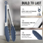 HOTEC Premium Stainless Steel Locking Kitchen Tongs with Silicon Tips, Set of 3-7", 9" and 12" (Neutral)