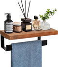 Hand Towel Holder/Towel Ring with Wooden Shelf, Hand Towel Rack, Hand Towel Hanger for Bathroom, Bath Accessories Wall Mounted, (Matte Black, 9"-Squ Shaped)