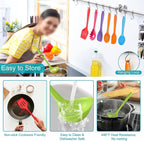 TeamFar Silicone Kitchen Utensils, 7-Piece Kitchen Cooking Utensil Set with Turner Spoon Spatula Ladle, Perfect for Baking Cooking Mixing, Heat-Resistant & Non-Toxic, Dishwasher Safe & Multi Colored