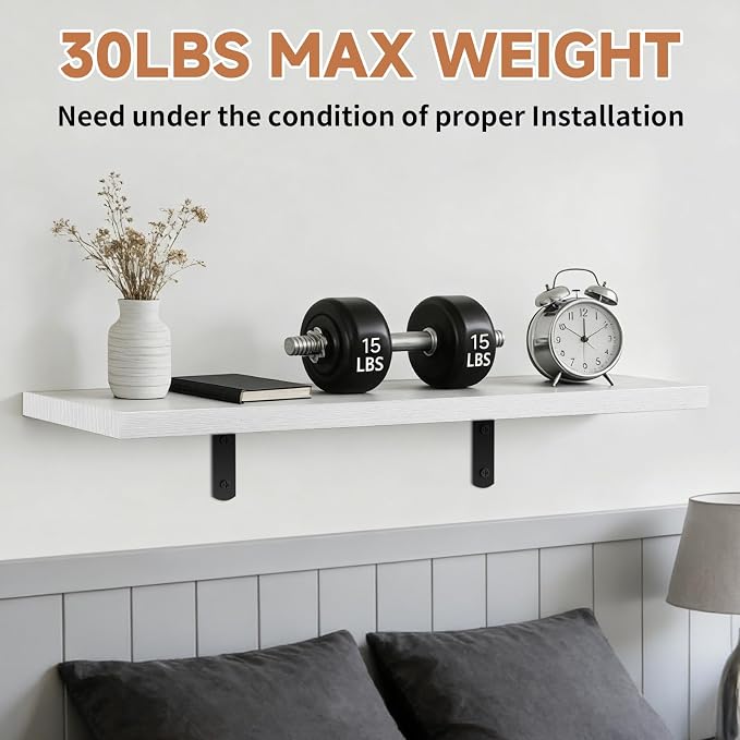 Easy Install Floating Shelves, 15.7 Inch Wall Mounted Wood Shelf, Hanging Shelf