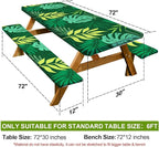 Picnic Table Cover with Bench Covers Camping Essentials Waterproof Windproof Camping Tablecloth with Drawstring Bag, Fitted Rectangle Tables and Seats, 72in, Dark Green
