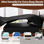 Extra Deep Pocket Queen Sheets 18-24 Inch 1000 Thread Count 100% Egyptian Cotton Sateen Weave Soft Breathable 4 Pieces（Queen,Black）