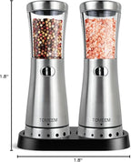 Electric Salt and Pepper Grinder Set with Storage Base, Stainless Steel Rechargeable Salt and Pepper Grinder Set with 4.5 oz Large Capacity, 1.8" Wide Mouth, Adjustable Coarseness, Ideal for Kitchen