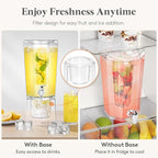 Lifewit 1 Gallon Drink Dispenser for Parties 2 Pcs, Plastic Beverage Container for Juice/Tea/Soda with Stand & Ice Core, Clear Lemonade Dispenser with Spigot, BPA Free Water Pitcher 39 x 16 cm/15x6"