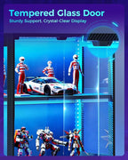 AODK Display Case with RGB Lights, 4-Tier Display Cabinet with Glass Doors and