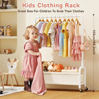 Kids Clothing Rack with Storage Shelf & Wheels, Kids Dress Up Rack Storage for Coats, Small Baby Garment Rack for Hanging Clothes, Toddler Wardrobe Closet Organizer for Kids (Classic, White)