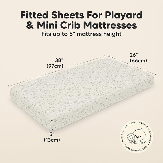 2-Pack Mini Crib Sheets Fitted - 38x26 Pack N Play Sheets for Pack and Play Mattress, Organic Cotton, Soft & Breathable Playard Bedding, Neutral Mini Toddler Bed Cover for Boys, Girls (Pine Grove)
