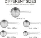 Measuring Cups Set 5, 18/8 (304) Stainless Steel Measuring Cups Set for Baking & Kitchen, Dry & Liquid Metric & US Measure Cup with 1/8 Cup & 1/3 Cups