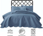 IR Imperial Rooms King Quilt Bedding Set Size (106" x 96") + 2 Pillow Shams (20" x 36"+ 2") - 3 Pcs All Season Lightweight Reversible Microfiber Coverlet Embossed Quilt Bedspread (Light Blue)