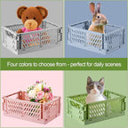 HUUSMOT 4-Pack Small Pastel Plastic Storage Baskets, Collapsible Crates for Organizing, Space-Saving Mini Bins for Classroom, Kitchen, Office, Bedroom (9.8" x 6.5" x 3.8")