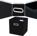 Black Fabric Cubby Storage Bins，13x13x13 Inches ，Cube Organizer Bin Foldable Storage Boxes with Dual Handles Fabric Organizer Box and collapsible Storage basket，Set of 3 ，Black