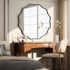 Round Wavy Mirror - 30 Inch Metal Frame Round Mirrors Wavy Edge Circle Mirror for Bathroom Bedroom Living Room Entryway Black