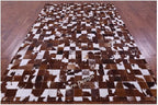 Modern Design Premium Cowhide Leather Carpet with Chevron Pattern, Area Rug (Brwon/White, 9x12)