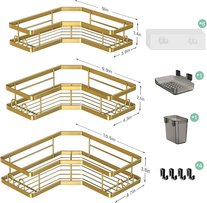 Corner Shower Caddy Bathroom Organizer: Adhesive Shower Rack Bathtub Shelves - 3Pack No Drilling Shower Shelf - Stainless Steel Organizer