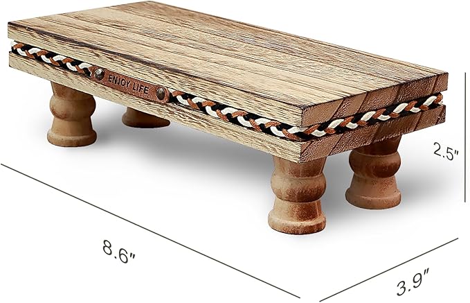 Wood Tray Pedestal Stand, Bathroom Counter Organizer, Modern Farmhouse Riser for Soap/Candle/Sponge Rustic Small