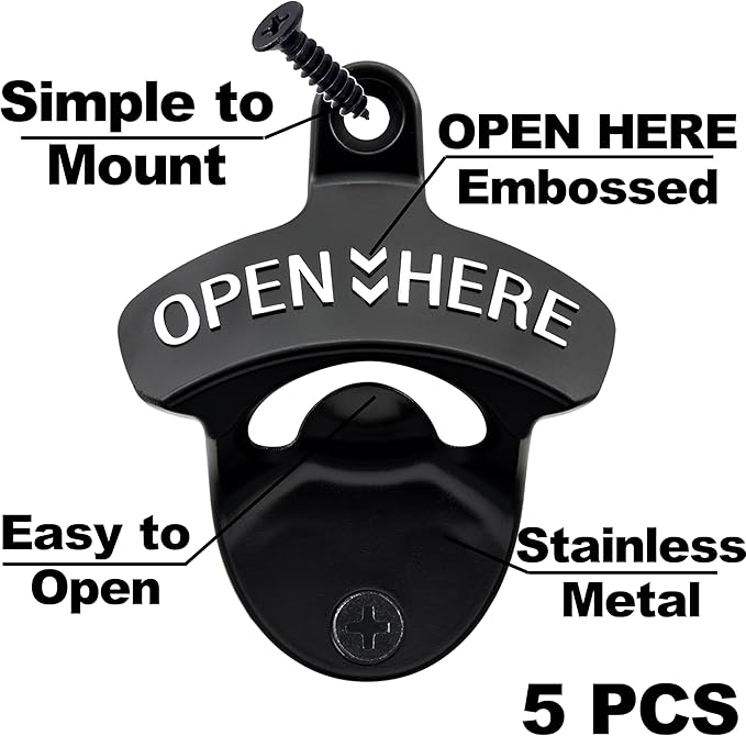 Classic Wall Mounted Bottle Opener Stainless Black and White Mountable Beer Cap Opener for Beer Lovers Gifts (5 PCS)