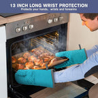 6 Pcs Oven Mitts and Pot Holders, 500℉ Heat Resistant Oven Mitts with Kitchen Towels Soft Cotton Lining and Non-Slip Silicone Surface Safe for Baking, Cooking, BBQ (Lake Blue)