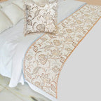The HomeCentric King/Queen/Twin Beige Decorative Bed Runner Twin 53"x18" Bed Runner with One Pillow Cover, Floral, Pearl, Jute Lace, Embroidery Bed Scarf on Cotton Fabric - Floral Luster
