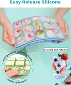 Silicone Ice Cube Tray with No-Spill Lid for Freezer, Easy Release Silicone Ice Trays with Cover, Compact for Kitchen, RV Freezer, Nice Ice for Coffee,Cocktail, Whiskey.