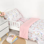 Toddler Bedding Set for Girls, 4 Piece Floral Toddler Comforter Set, Ultra Soft Baby Girl Crib Bed Bedding Includes Quilted Comforter, Flat Sheet, Fitted Sheet, Pillowcases, Pink Flower