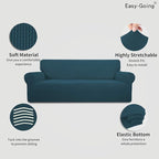 Easy-Going Stretch 4 Seater Sofa Slipcover 1-Piece Sofa Cover Furniture Protector Couch Soft with Elastic Bottom for Kids, Polyester Spandex Jacquard Fabric Small Checks Deep Teal