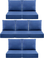 Luxury 6" Outdoor Cushions for Patio Furniture, 24x24x6" Thick Seat Cushion Set of 7, Fade Resistant Couch Chair Replacement Cushions High Density Deep Wicker Chair Cushion w/ Removable Cover, Blue