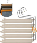Multi Layer Space Saving Non Slip Tiered Foam Padded No Creases Pants Hangers 5 Tier Steel Open Ended Beige 3 Pack