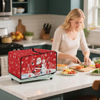 Christmas Toaster Oven Dust Cover Dustproof Smart Oven Air Fryer Microwave Cover with Side Pockets, Electric Appliance Protector for Kitchen, S, Santa Claus Snowman Candy Cane Red