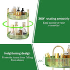 MOKANI 360 Rotating Makeup Organizer for Vanity, 2 Tier Adjustable Perfume Organizer for Dresser, Multi-Function Spinning Cosmetics Skincare Storage for Bedroom, Dresser, Countertop, Green