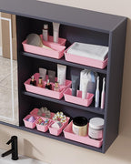 BiuLeon 25 PCS Plastic Drawer Organizers Set, 4-Sizes Vanity and Makeup Organizer, Desk and bathroom Drawer Organizer Trays, Organizers and Storage for Makeup, Jewelry, Gadgets, Utensils (Pink)