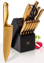 Styled Settings Copper Knife Set with Block & Built-In Sharpener, 14-Piece