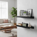 12 inch Metal Floating Shelves for Wall, Small Shelves Wall Mounted with Lip for Storage No Wobble, Heavy Duty Wall Shelves for Bathroom/Kitchen/Bedroom/Small Spaces, Black 12X 4.5X2, Set of 2